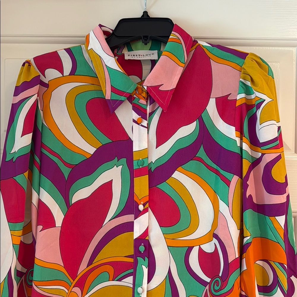 First Love Colorful Floral Button-Up Blouse NWT